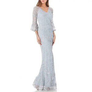 JS Collections Soutache Embroidered Trumpet Gown Celeste Blue Size 10